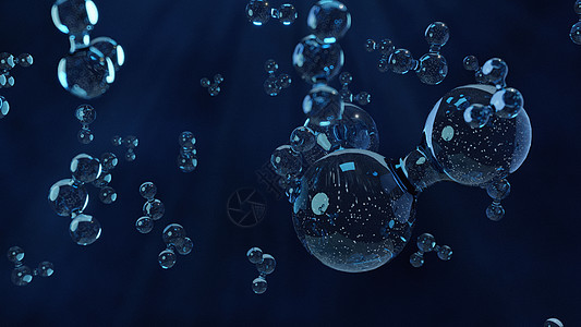 蓝色3D Reander 蓝色透明分子模型图片