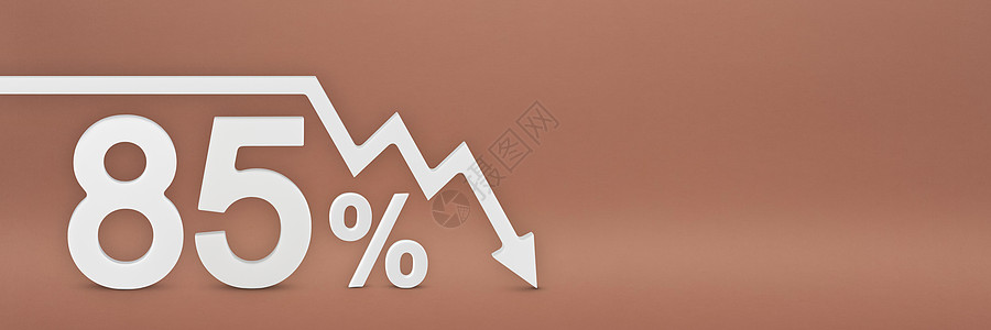 百分之八十五 图表上的箭头指向下方 股市崩盘 熊市 通货膨胀 经济崩溃 股票崩溃 3d 横幅 红色背景上的 85% 折扣标志图片