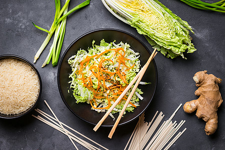 亚洲烹饪素材桌子蔬菜博客芝麻饮食餐厅草本植物白菜乡村面条图片