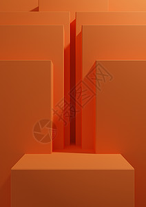 橙色展示展台霓虹橙色 明亮的红色 3D 渲染简单 最小 产品讲台的几何背景 展示背景或墙纸的展台展示模板背景