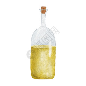 橄榄油瓶装水彩色插图 手绘画画肖像草图 孤立于白色背景 希腊食品符号图片