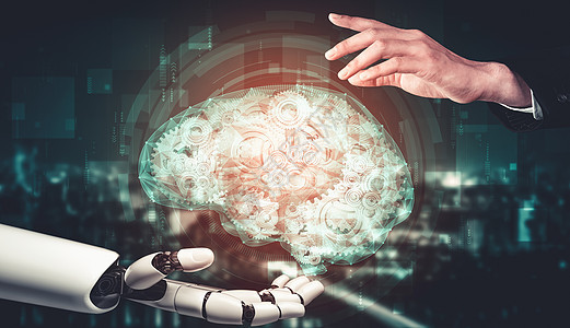 AI 机器人机器人或机器人的未来人工智能和机器学习机器开发数据科学商业机械手算法3d控制头脑图片