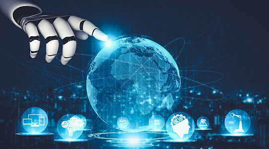 AI 机器人机器人或机器人的未来人工智能和机器学习现实分析世界手臂全世界3d电脑网络人士云计算背景图片