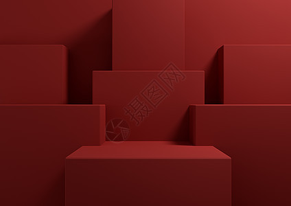 明亮的栗色 深红色 3D 渲染简单 产品展示台的最小背景 代表演示几何背景模拟美容化妆品产品模板墙纸图片