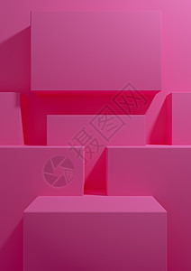 空间几何明亮的洋红色 霓虹粉色 3D 渲染产品展示背景简单 最小 几何壁纸 带讲台支架 用于产品摄影或广告演示模板购物太阳空白庆典3d生背景