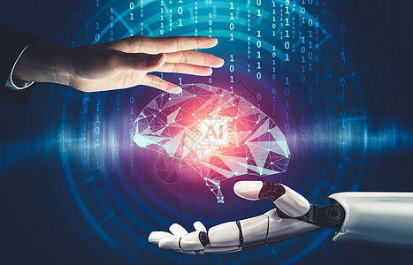 未来人工机器人人造智能概念的全新理论思考编程控制科学系统软件商业机器人工智能男人手臂图片