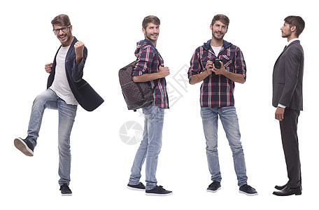 一个成功的年轻人的相片拼贴画人士眼镜微笑背包教育海报学习大学经理职业图片