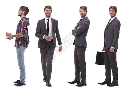 一个成功的年轻人的相片拼贴画学生就业职业工作人士眼镜成人背包男性男人图片