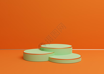 亮橙色明亮红色3D新橙 以三个讲台或金线为代表的简单产品展示平台 豪华产品的底底构成最低值 (美元)背景
