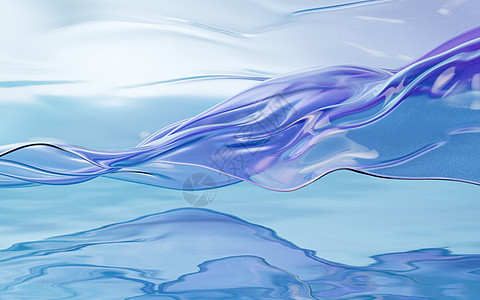 在水面上流着透明布料 3D进化紫色飞行曲线纺织品运动蓝色织物缠绕折叠皱纹图片