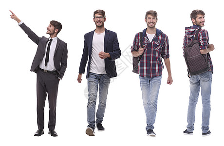 一个成功的年轻人的相片拼贴画学生成人相机衬衫背包海报眼镜商务职业工作图片