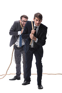 两名商务人士拉着一条长绳子锻炼生意拖船商务经理愿望动机工作绳索竞赛图片