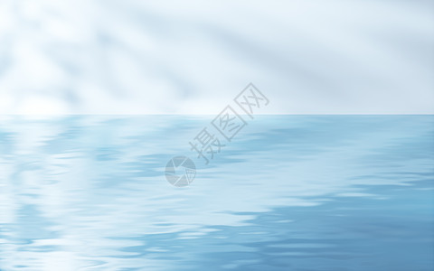 白色壁底水面 3D翻接反射地平线流动渲染蓝色晴天液体海浪波纹图片
