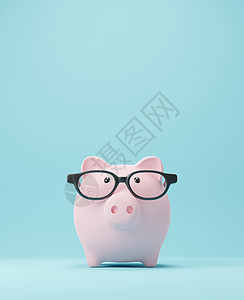 养猪银行 戴眼镜 储蓄金钱和海外留学概念3D图片