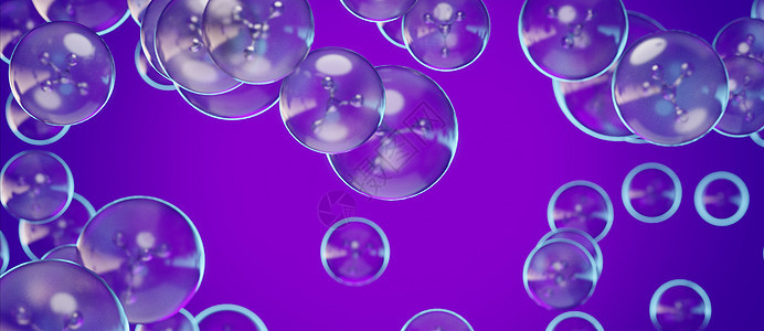 紫色护肤胶原蛋白分子时尚护肤胶原蛋白血清抽象背景 3D 插图图片