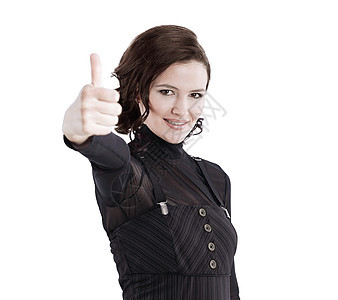 现代女商务人士露出大拇指成就快乐成人女性手势优胜者职业管理人员微笑公司图片