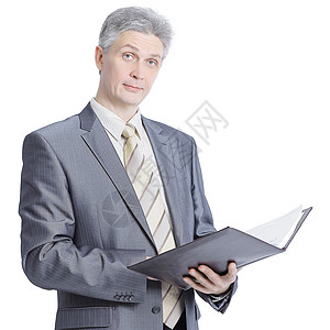 持有证件的执业商务人士 孤立在白色上工人文档管理人员公司男人文件夹办公室套装企业家经理图片