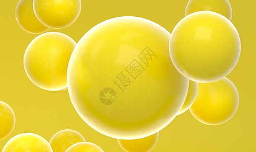 带有 3d 气泡的黄色背景 黄色球体与 plase 的文本 多彩的黄色清新设计理念 横幅或传单多汁的水果背景 设计的装饰元素图片
