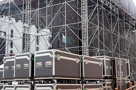用于运输音乐会设备的箱子架子安全黑色金属贮存案件货物后台乐器货运技术图片