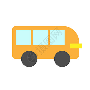 装有窗口的卡通压缩黄色公共汽车 白色上的简单平面图标图片