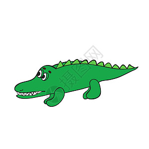 可爱的绿色鳄鱼和高尾巴 笑得开心的鳄鱼图片