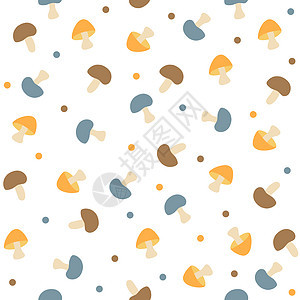 白色背景各种蘑菇无缝病媒模式的白底蘑菇绘画插图森林收藏魔法橙子树叶卡通片手绘伞菌图片