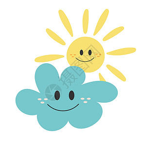 太阳抱云 笑得开心的人物 矢量说明艺术阳光蓝色卡通片天气日落绘画乐趣动机表情图片