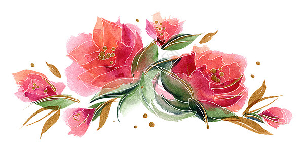 粉色手绘花朵粉红水彩花棚 由精细的玫瑰花朵组成棉布作品印花印花布插图手绘树叶分支机构艺术植物学背景