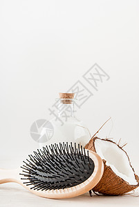 白底椰子油的头发理发护理概念奶油治疗按摩化妆品温泉身体椰子洗澡产品可可图片