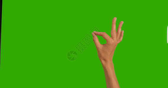 女性手的手姿势没事 一切都在绿色背景中很好图片