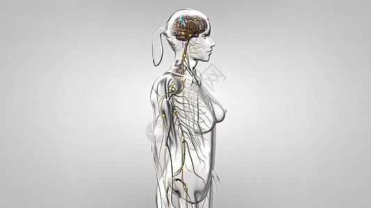 人体神经系统3D医疗艺术品商场身体大脑科学小脑生物学边缘男人渲染图片