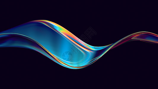带有彩虹反射和折射的抽象流程形状玻璃魅力3d变形艺术渲染反射液体蓝色彩虹图片