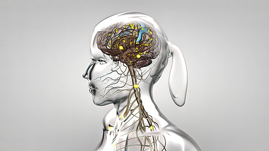 人体神经系统3D医疗艺术品生物学边缘解剖学大脑小脑渲染身体科学神经图片