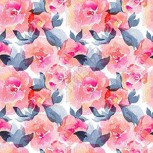 玫瑰花和花的无盐水色菜单情调作品投标花束花环设计蓝色热带水彩图片