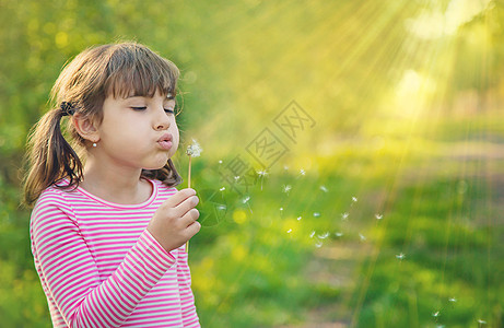 公园里有花花公子的女孩 有选择的焦点过敏愿望童年活动闲暇卷曲释放乐趣种子享受图片