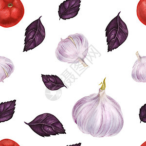 无缝无缝模式 紫 番茄和大蒜图片