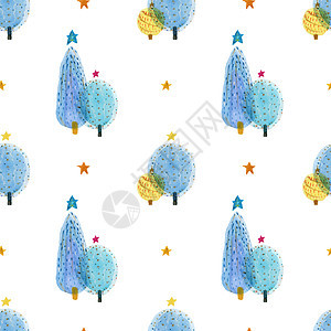 圣诞树 可爱的明水彩色无缝模式派对装饰品礼物新年假期家庭插图水彩包装手绘背景图片