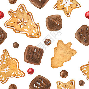 带巧克力和饼干的甜蜜冬季模式庆典食物杏仁插图生日派对烹饪礼物新年甜点图片