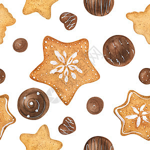 带巧克力和饼干的甜蜜冬季模式小吃庆典生日可可约会杏仁插图新年墙纸奶油图片