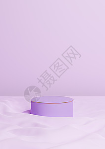 灯光 面糊 紫色花粉3D 使最起码的产品显示一个豪华圆柱台或站在有金线的卷织纺织品背景壁纸抽象结构上图片