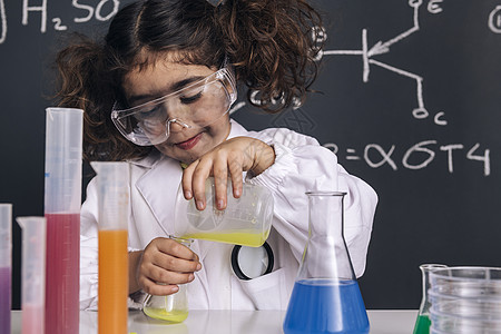 将化学液体混合在酒瓶中安全科学学习教育小学生黑板天才大学实验室乐趣图片