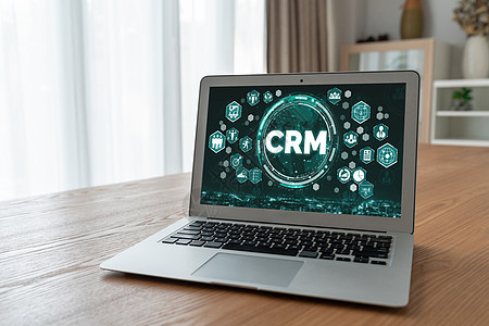 用于 CRM 业务的现代计算机上的客户关系管理系统办公室顾客流程经理工具生长解决方案笔记本战略职场图片