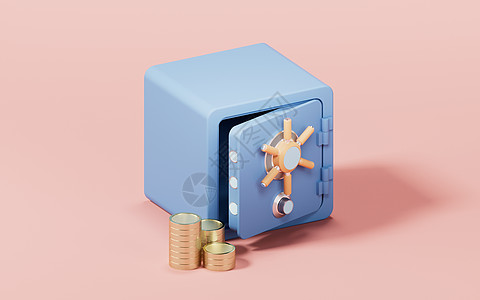 安全箱 卡通风格 3D翻接硬币储蓄订金宝藏安全保险柜盒子蓝色拨号财富图片