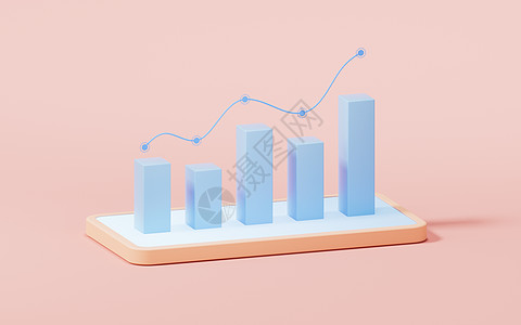 显示增长趋势的酒吧图 3D投影插图推介会报告屏幕渲染生长手机图表统计信息图片