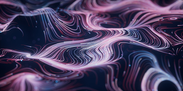 波粒子线 有旋转模式的波粒子线 3D投影辉光耀斑螺旋卷曲线条小径海浪涡流渲染漩涡图片