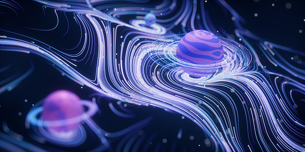 有波形背景的外层空间行星 3D感应星系海浪条纹流星球体宇宙漩涡科学坡度螺旋图片
