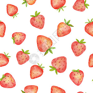以可爱草莓为特色的无缝水彩色图案 描绘在白色上隔离的夏季白莓图片