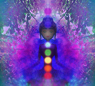 人类的能量体 光环 冥想中的沙克拉康复插图瑜伽女孩健身房宗教女性瑜珈精神呼吸图片