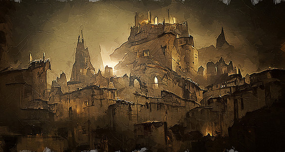 中世纪城市概念艺术 数字绘画 石油涂料效应图片