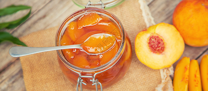 保存桃果酱 有选择的焦点 食物甜点花园叶子玻璃收成水果烹饪健康营养油桃图片